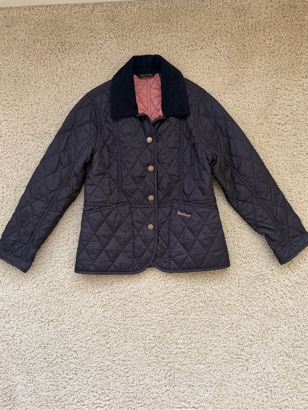 Girl’s Barbour Liddersdale Quilted Jacket /Coat Navy M (8/9)